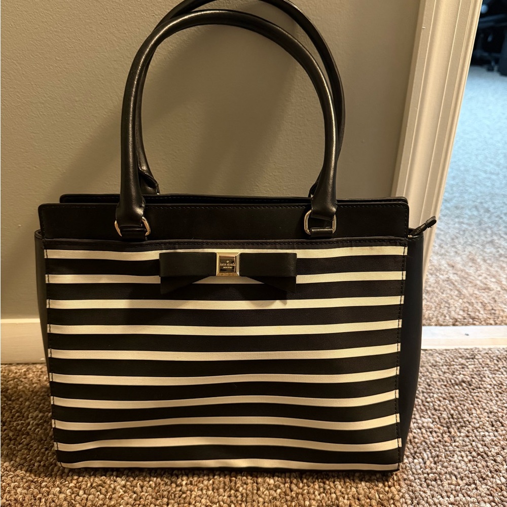 Kate Spade Black and White Striped Shoulder Bag